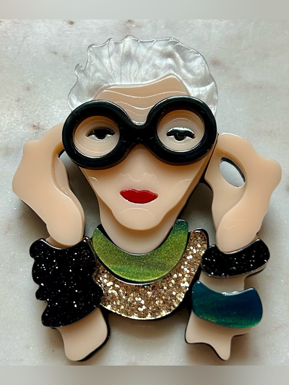 Iris Apfel Fashionista Acrylic Brooch - Picture 2 of 4